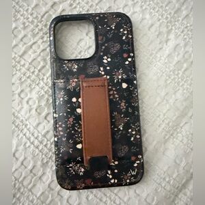 Elegant Black Floral Phone Case with Brown Strap